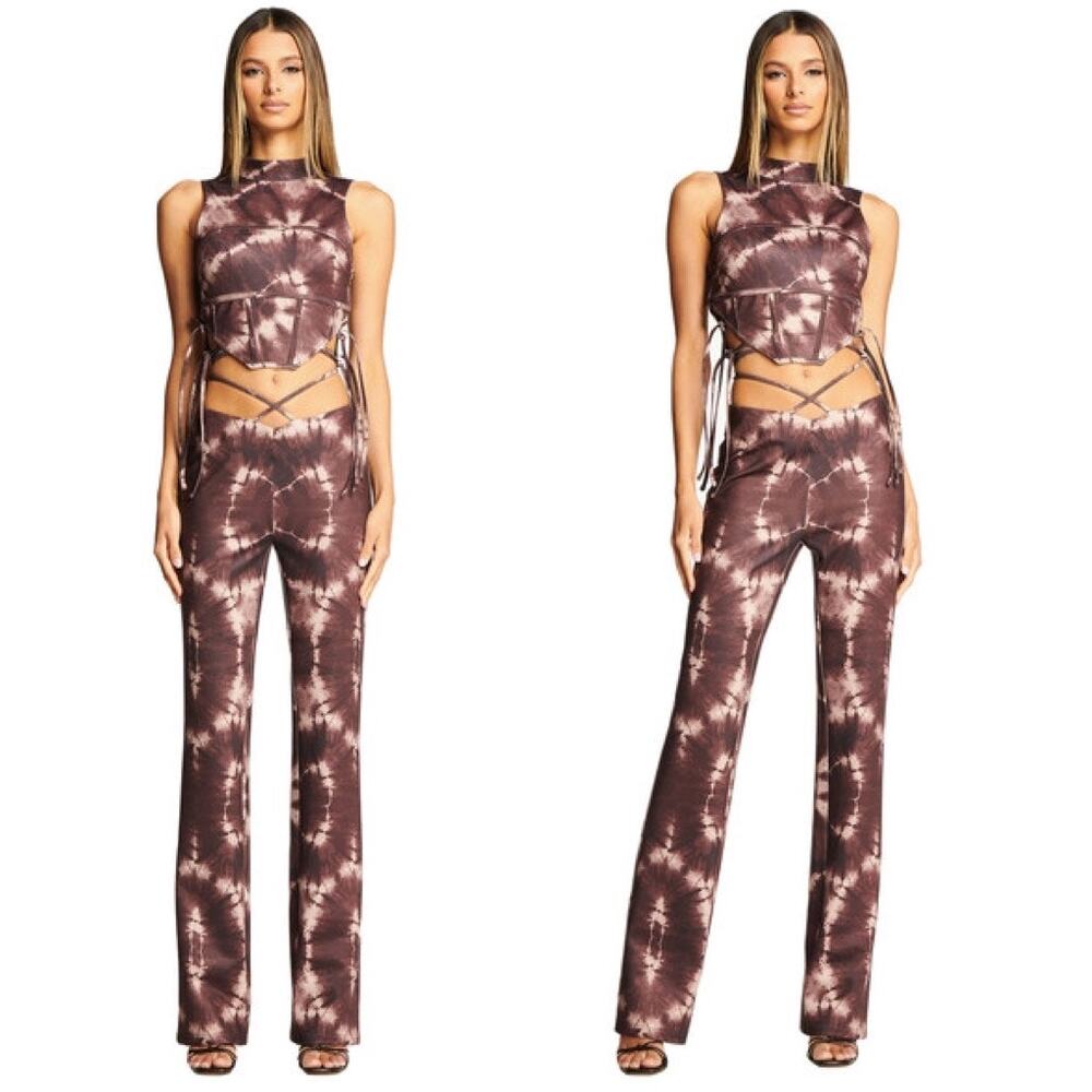 I.AM.GIA Evie Tie Dye Flare Leg Pant High Out Printed Wrap Waist Festival